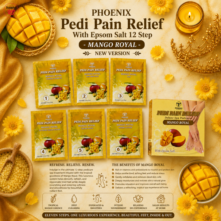 Phoenix Pedi Pain Relief With Epsom Salt 12 Steps - 24pcs/Case - NEW VERSION - Free Massage Candle + Pedi Kit &amp; Liner