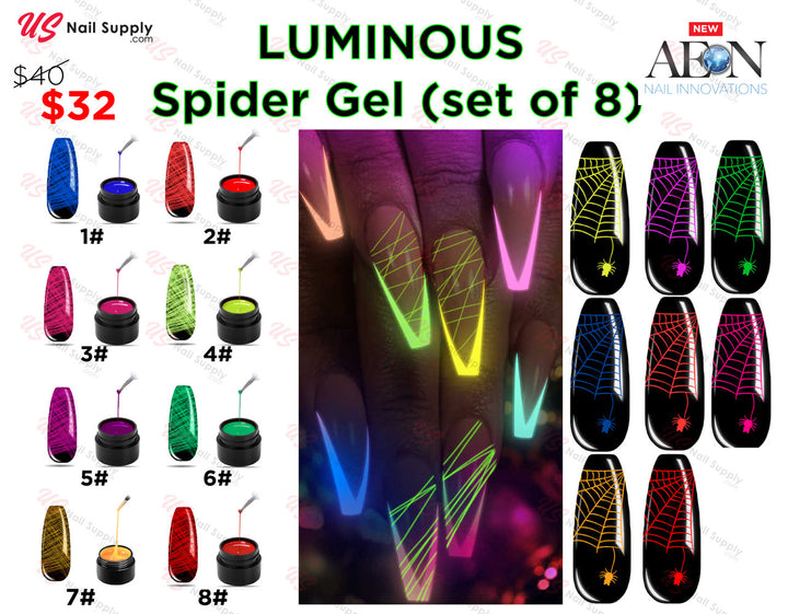 Aeon Spider Gel Glow In The Dark (set of 8) + Free 3 Design Brushes