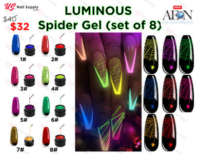 Aeon Spider Gel Glow In The Dark (set of 8) + Free 3 Design Brushes