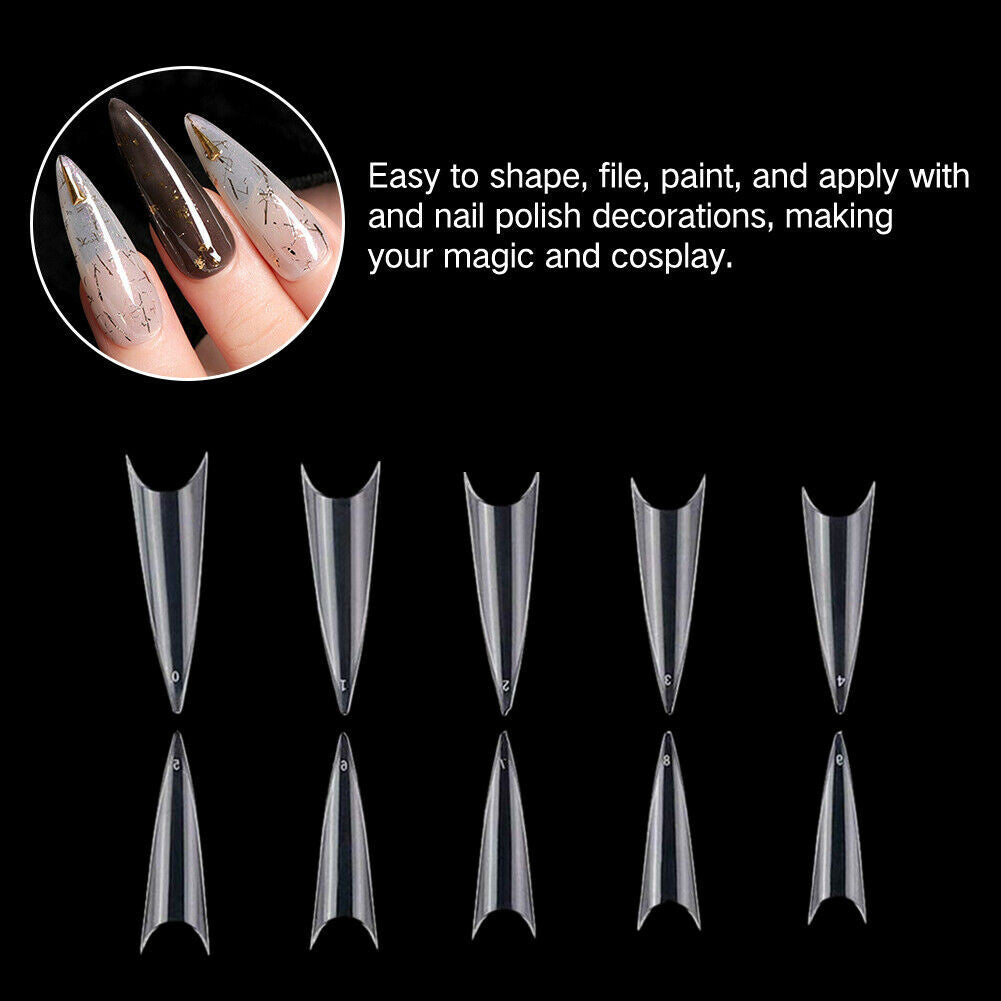 Stiletto Nail Tips Clear 10 Sizes ( Bag of 500pcs )