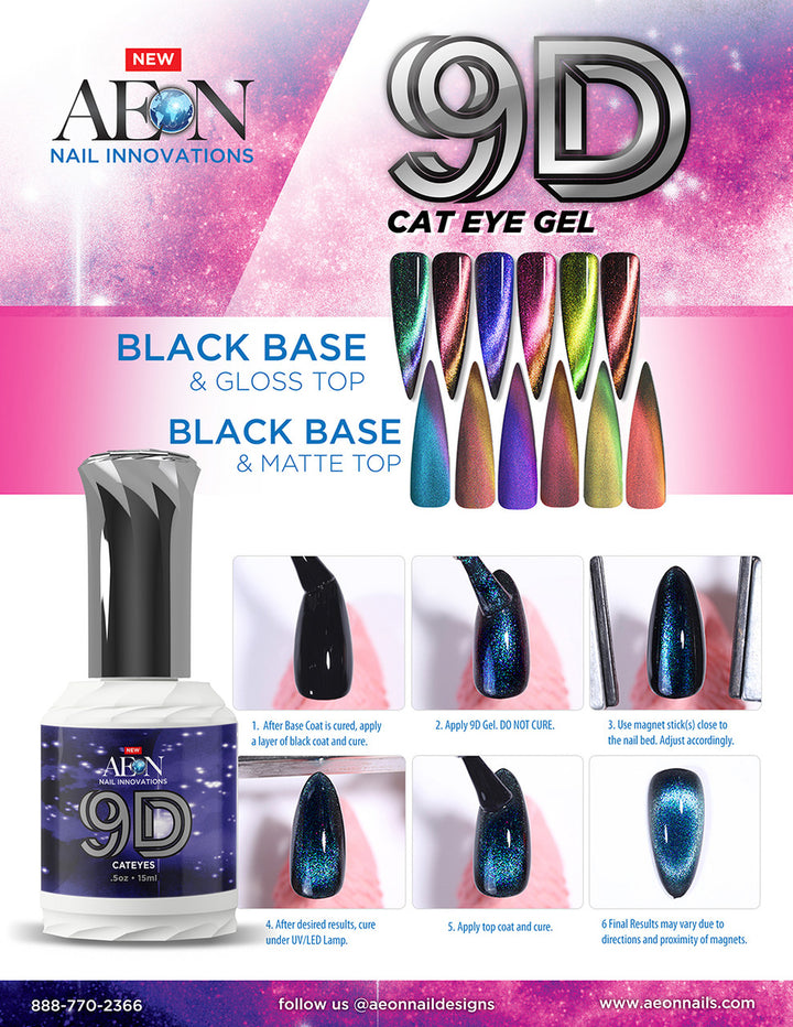 Aeon Gel 9D Cateye ( Set of 6 ) + Free 1 Aeon Pitch Black Gel 0.5 Oz