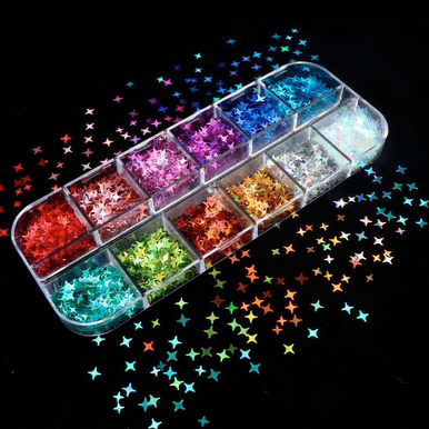 Nail Sequin - Holographic Colorful Star (12/set) 