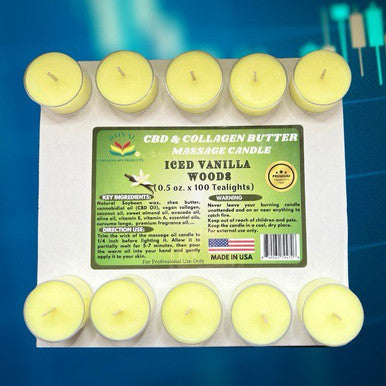 ROYAL CBD &amp; Collagen Massage Butter Candle 0.5oz ( Box of 100pcs ) - Ice Vanilla Woods
