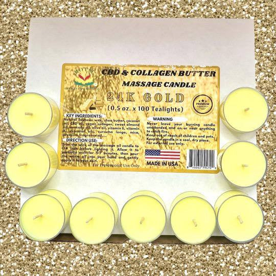 ROYAL CBD &amp; Collagen Massage Butter Candle 0.5oz ( Box of 100pcs ) - 24k Gold