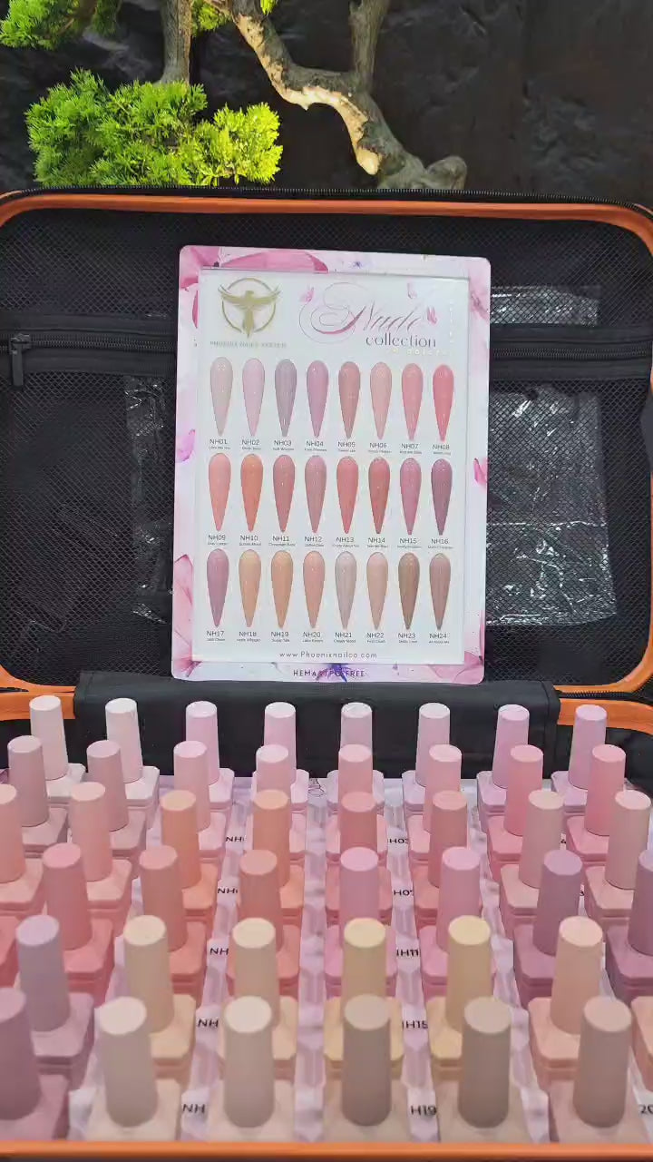 Phoenix NUDE Gel Collection 24 Colors - Free Extra 24 Gels + 1 Color Book + Vali + Free 6 MS Acrylic Powders 2oz