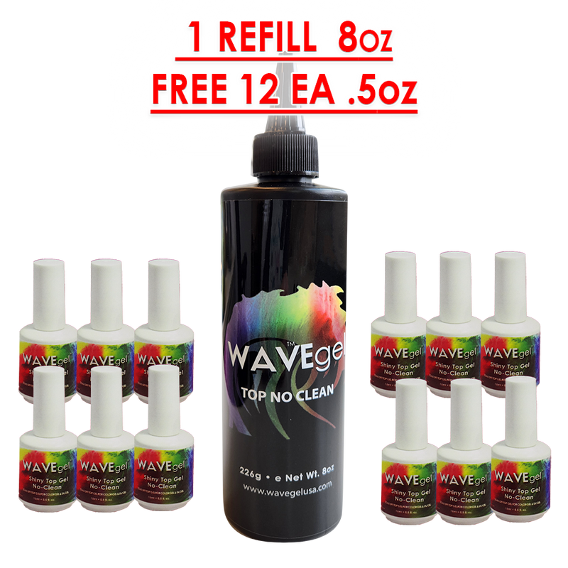Wave Gel No Cleanse Top Coat Refill 8oz + Free 12 No Cleanse Top 0.5oz