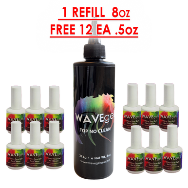 Wave Gel No Cleanse Top Coat Refill 8oz + Free 12 No Cleanse Top 0.5oz