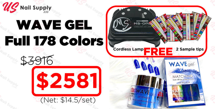 Wave Gel 3in1 Full line 178 colors Free 1 MS Cordless Led Lamp + 2 Sample Tip